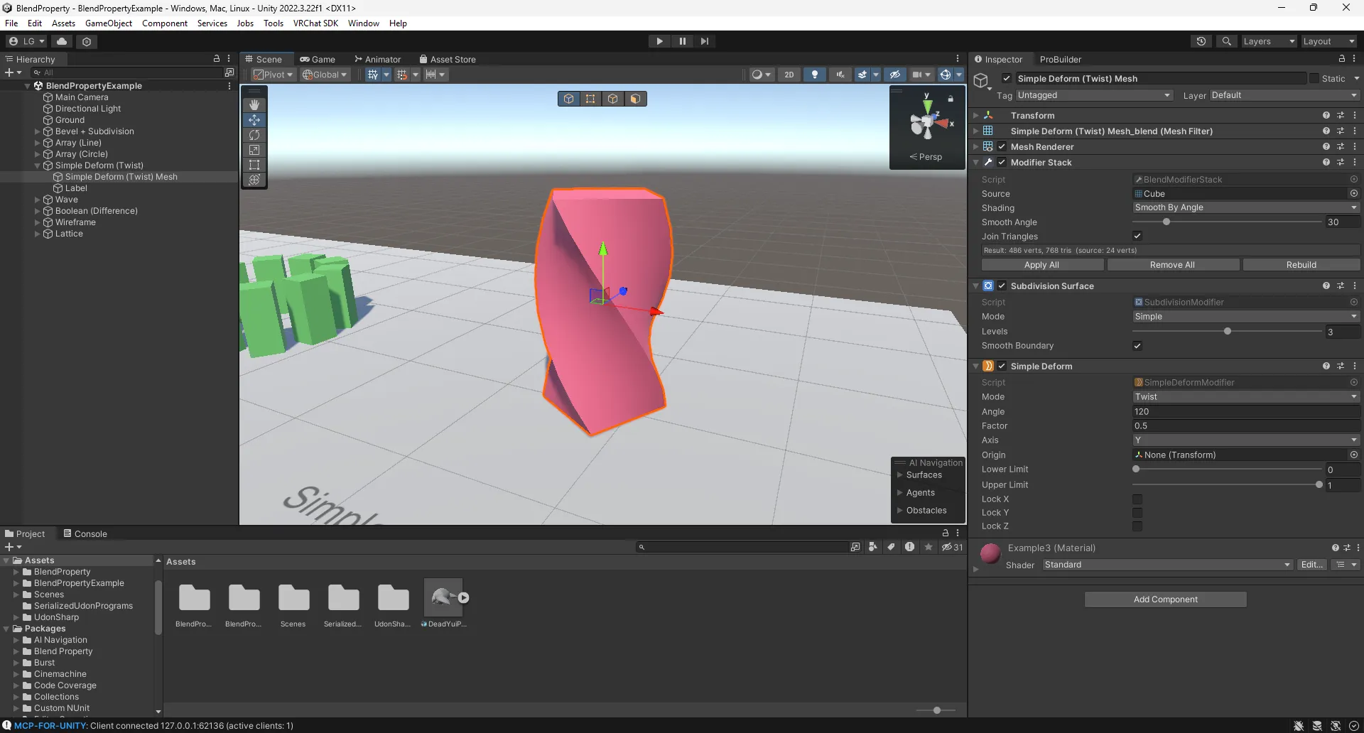 Modifier stack in the Inspector
