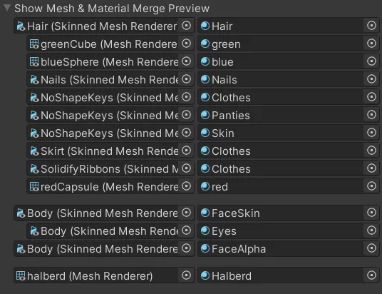 Mesh &#x26; Material Merge Preview